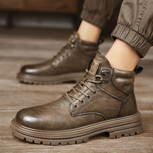 Martin Boots Men's Autumn and Winter High Top British Style Casual Leather Shoes Men's Short Boots New Versatile Trend in Work Wear Boots 