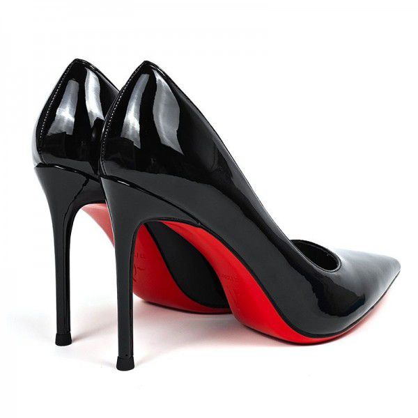 Glossy patent leather pointed high heels, solid color, light cut patent leather professional high heels, sexy red sole high heels 