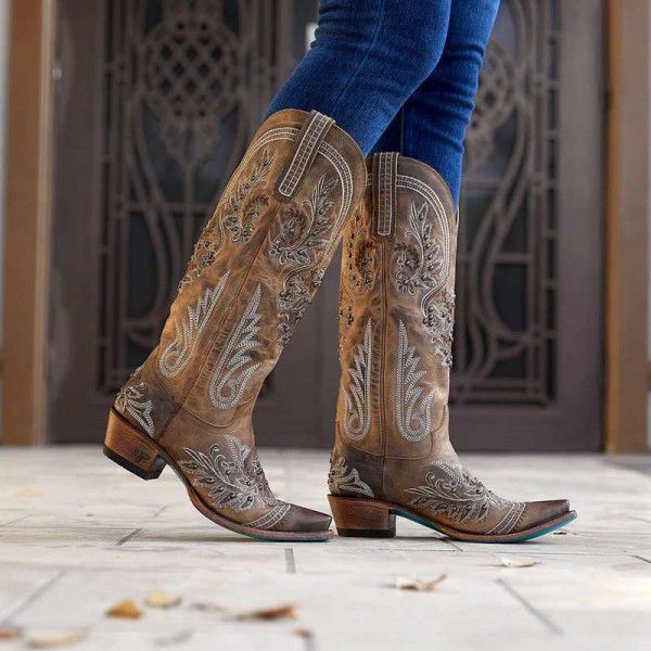 New Knight Boots Women's New Round Head Thick Heel Knight Boots Lace up Large Women's Shoes 