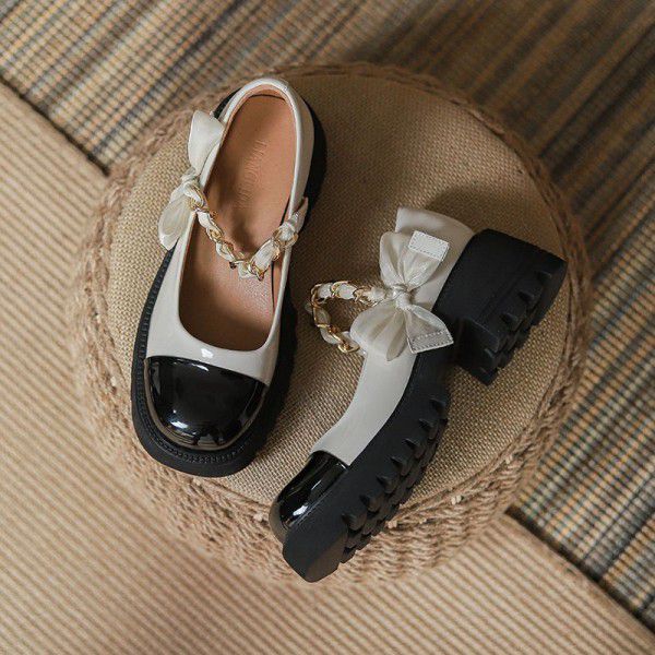 Small leather shoes for women in spring and summer, round toe thick soles, Mary Jane women's shoes, French style, small fragrance, high heels, versatile single shoes, light 