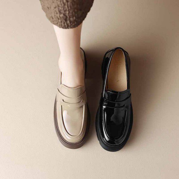Small leather shoes for women in spring New Britis...