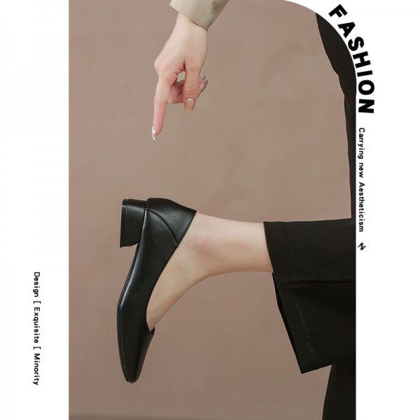 Women's shoes, grandma's shoes, women's thick heels, spring and autumn French style single shoes, medium heels, shallow mouth, soft soles 
