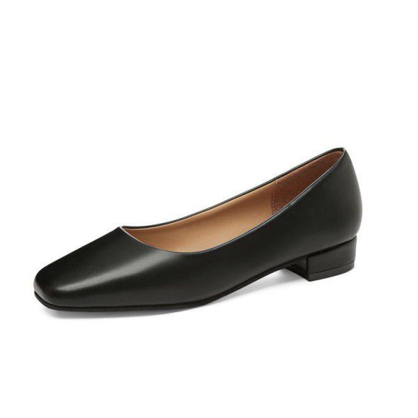 Square toe single shoes, thick heels, shallow mouth grandma shoes, low heels, all season women's shoes 