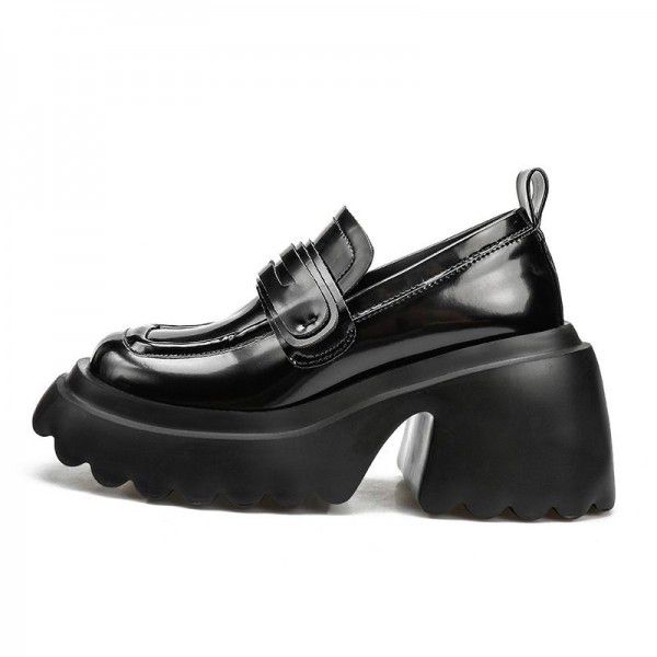 English style Lefu small single shoes for women in spring, new thick soles, increased and versatile single shoes, thick heels, sponge shoes 