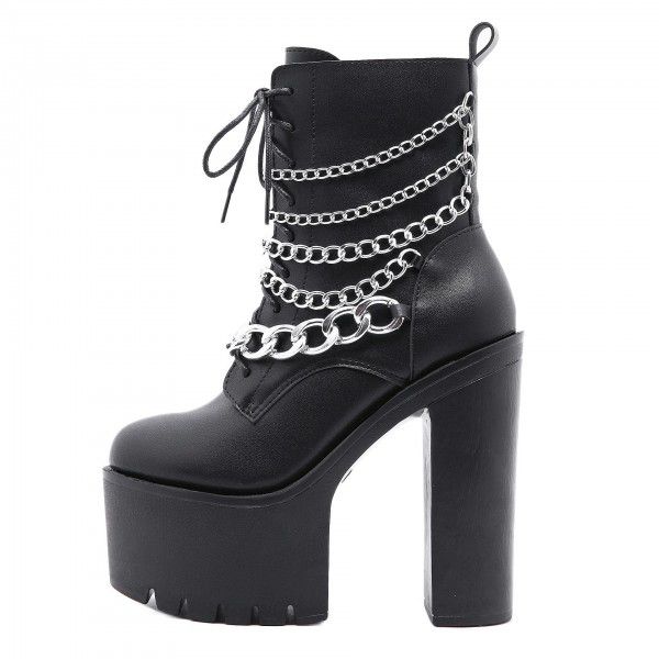 Winter High Heel Waterproof Platform Nightclub Foreign Trade Hot selling Martin Boots British Mid tube Boots Chain Lace Motorcycle Boots 