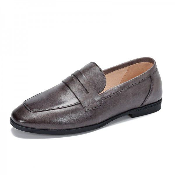 Single women's flat Slip-on shoe square head versatile leather women's shoes 