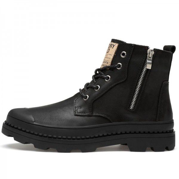 New Men's Short Boots Genuine Leather Martin Boots Men's British High Top Men's Shoes Retro Topcoat Cowhide Men's Boots 