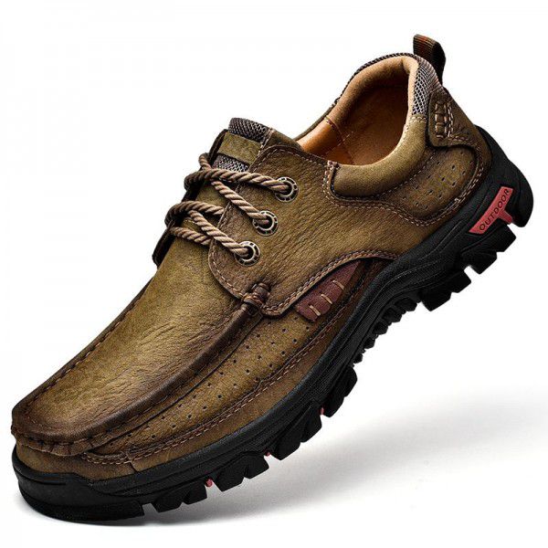 Men's shoes genuine leather thick sole wear-resistant men's leather shoes outdoor leisure hiking shoes 
