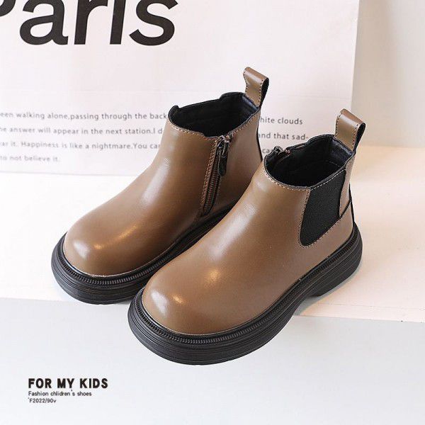 Autumn New Children's Shoes Girls' English Style Genuine Leather Martin Boots Children's Black Low Barrel Short Boots Boys' Leather Boots 