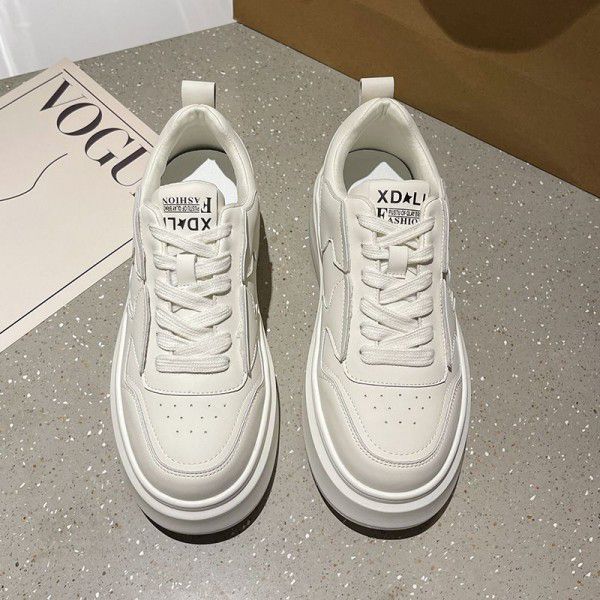 Thick sole small white shoes, spring new color matching lace up breathable and versatile sports casual shoes 