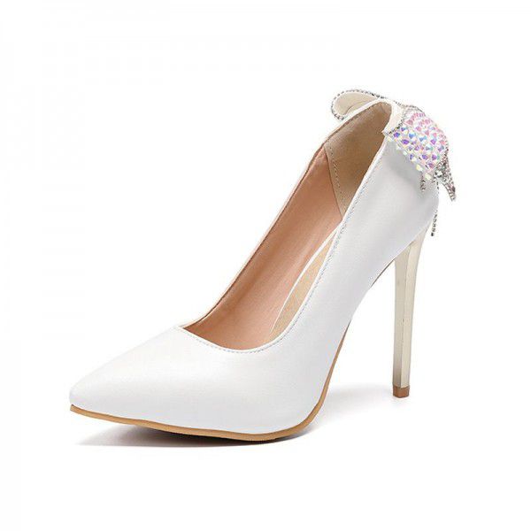 White bow tie shallow tassel high heels, thin high...