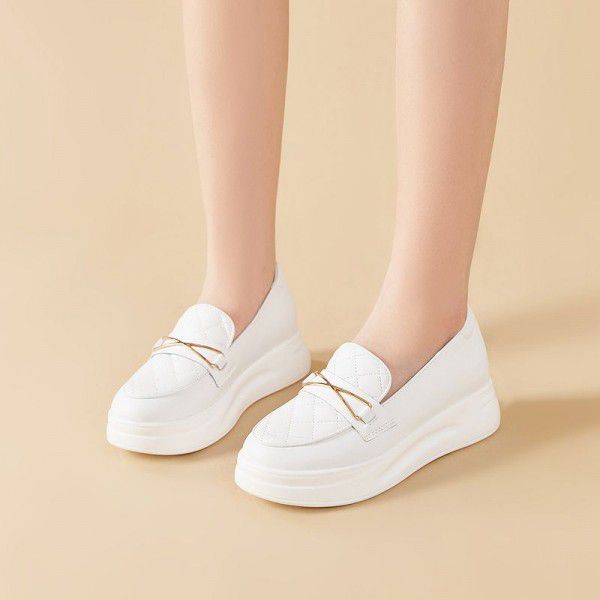 Spring new leather small shoes for women British flat sole single shoes casual women's shoes Slip-on shoe 