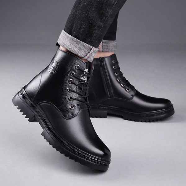 British Martin boots, men's autumn and winter plush insulation cotton boots, large toe work clothes, high top men's leather boots, trendy 