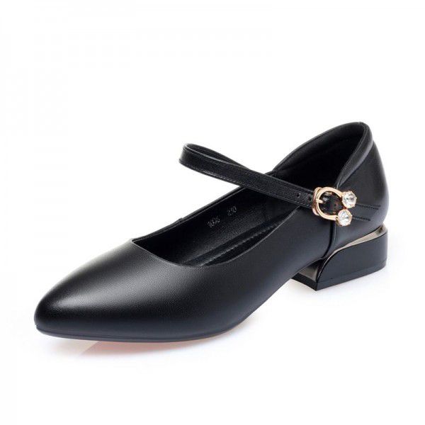 Spring and Autumn New Korean Version Medium Heel Shallow Mouth Work Shoes Flat Heel Thick Heel Red Wedding Shoes One Button Women's Single Shoes 