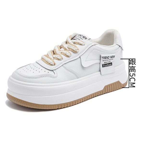 New style bread shoes, versatile spring and summer muffin casual shoes, leather board shoes, thick soles, small white shoes for women 