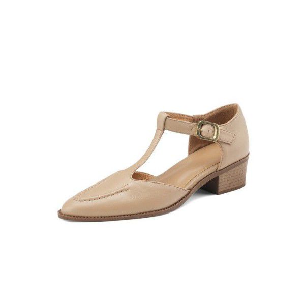 Spring/Summer New Pointed Big Heel Baotou Heel T-shaped Buckle Strap Sandals 