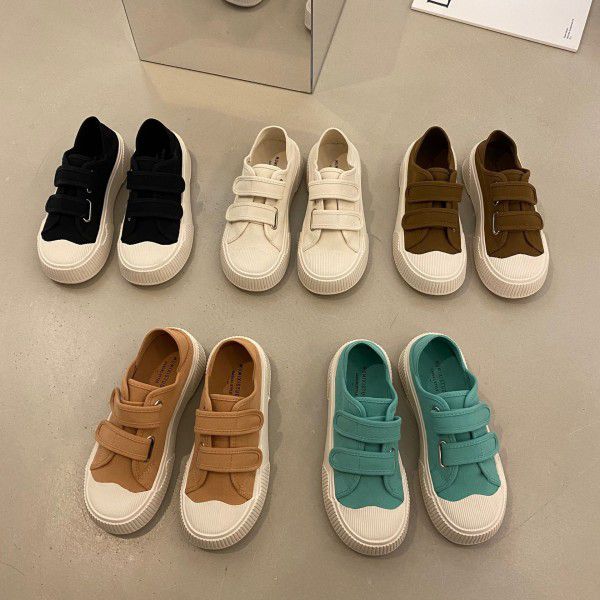 New Spring Thick Sole Biscuit Shoes for Women's Shoes, Popular Velcro, Small White Shoes, Trendy Canvas Shoes 