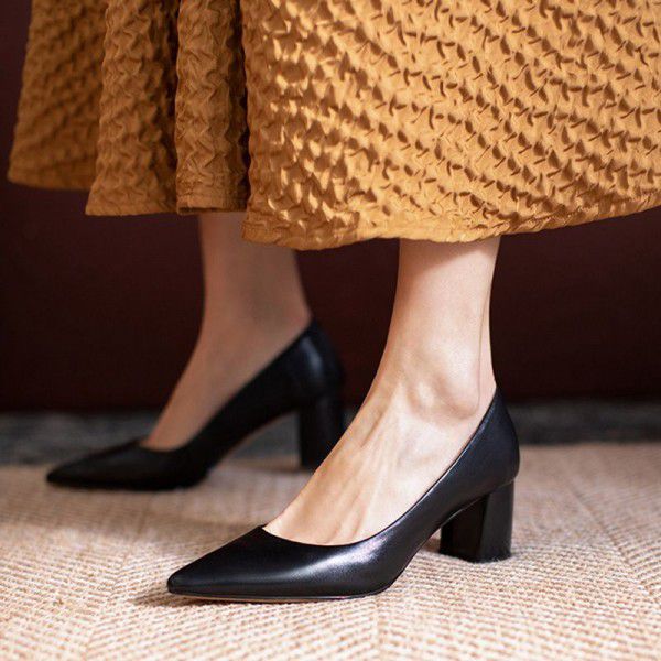 Shoes with thick heels, women's spring and summer new women's shoes, simple high heels 