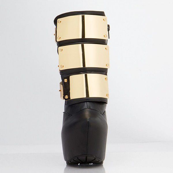 Short boots, spring and autumn, super high waterproof platform, high heels, shiny metal buckle, thin heels, camouflage color women's ankle boots 