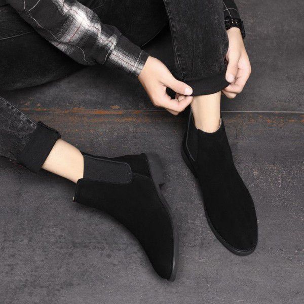 Pointed Chelsea boot Men's Martin Boots English Genuine Leather Boots Cross Border Extra Large 