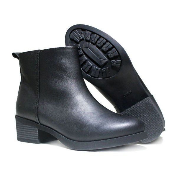 Top layer cowhide mid heel side zipper mid top women's single boot 
