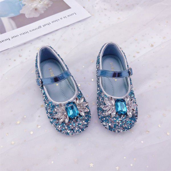 Girls' Crystal Shoes Spring New Aisha Princess Shoes Shiny Baby Little Leather Shoes Fashionable Soft Sole Single Shoes 