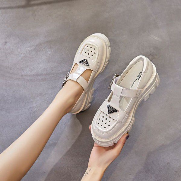 Mary Jane Shoes Women's English Style Small Leather Shoes New Women's Shoes Summer Thick Heels Shoes Shallow Mouth Casual Lefu Single Shoes 