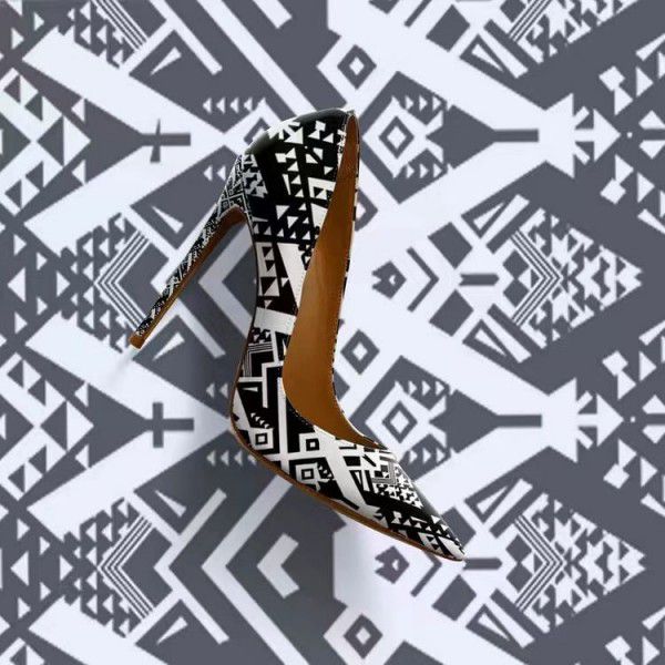 Women's fashion single shoe with pointed print thin heels Women's shoes with high heels 