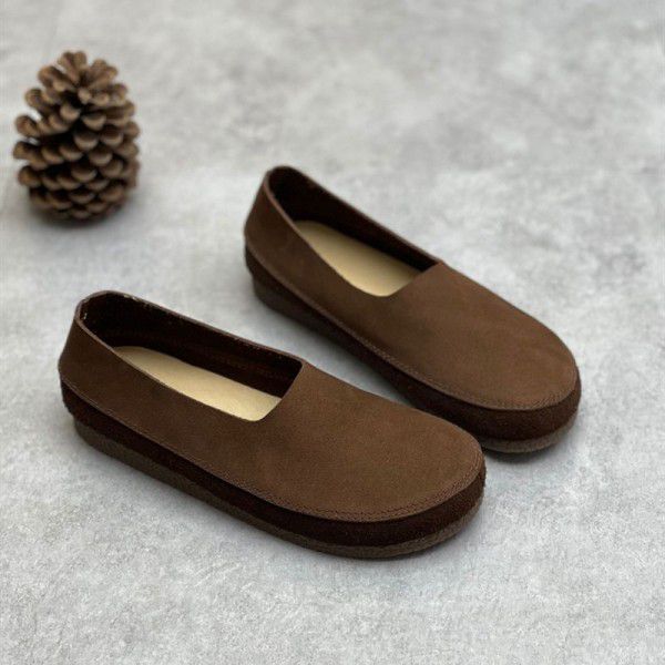 Spring style Sen style literary and artistic retro cowhide women's single shoes with flat bottoms, round heads, soft leather soles, casual and versatile 