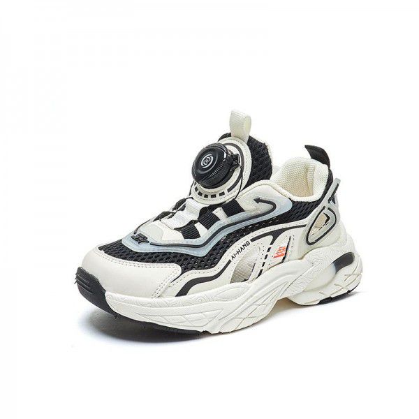 Children's sports shoes mesh breathable autumn style girls' dad shoes rotary buckle hollow out shoes boys' running shoes trend 