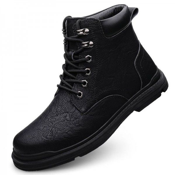 Autumn and Winter High Top Lace up Leather Splice Casual Boots for Men's Retro Fashion Thick Bottom Work Wear Shoes and Boots Trend for Men 