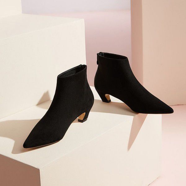 Women's pointed short boots, autumn and winter lar...