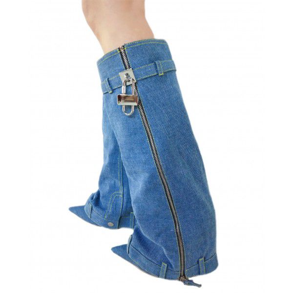New pointy Cowboy boot skirt shark high heels women's boots large size long tube belt buckle thin heels women's shoes 