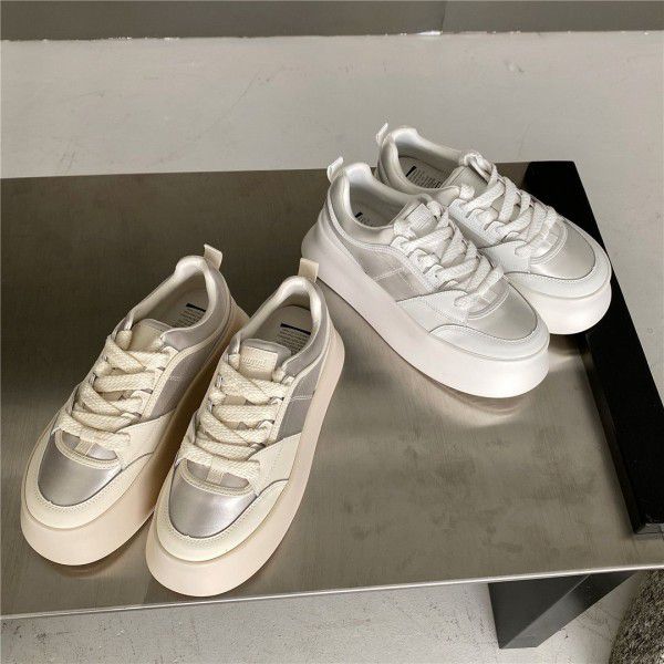 Autumn New Style Sports Leisure Port Style Round Head Versatile Small White Shoes Thick Sole Big Head Bread Plate Shoes Women 