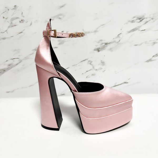 Colorful rhinestone waterproof platform with thick bottom and pointed tip for women in large size 
