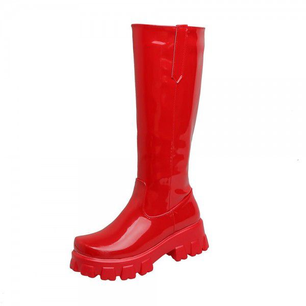 Mid length boots, thick sole, warm and shiny leather, fashionable women's boots 