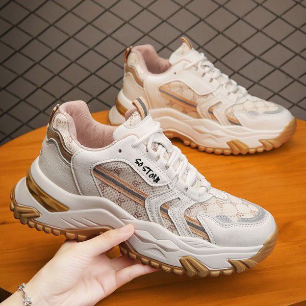Girls' thick soled dad shoes increase height, autu...