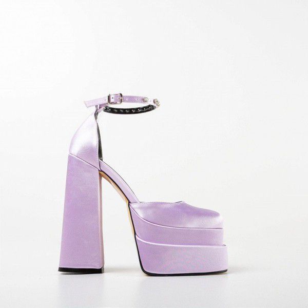 New thick high heels, black, red, pink, green, white, yellow, purple, orange, rhinestone waterproof platform, square toe, thick sole, women's size shoes 