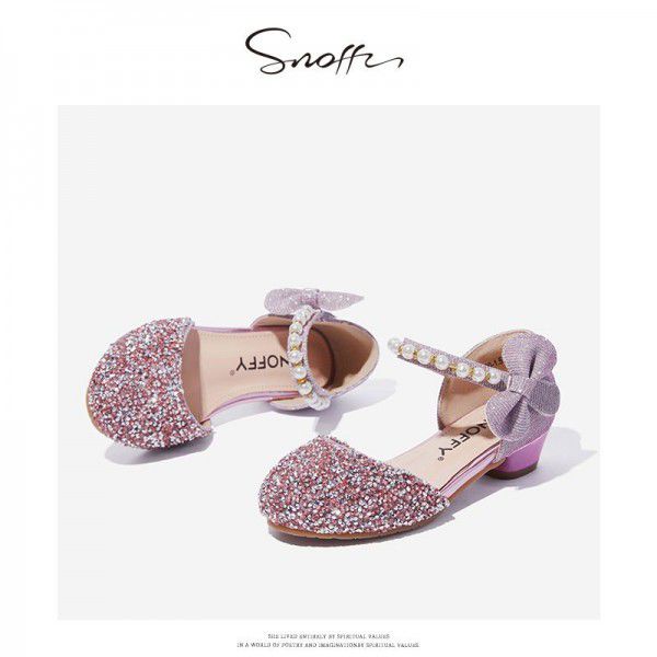 Spring New Children's Little High Heels Children's Girls' Fashionable Crystal Shoes Soft Sole Single Shoes Fashion Princess Shoes Leather Shoes 