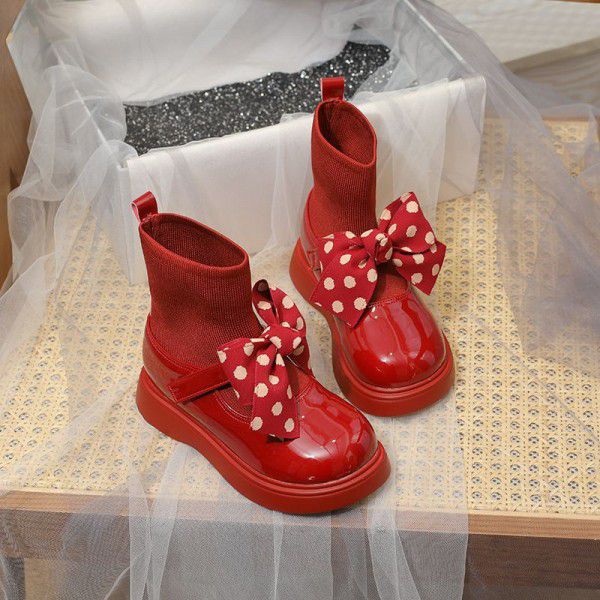 Girls' Short Boots New Children's Martin Boots Girls' Retro Korean Soft Sole Boots Bowknot Single Boot 