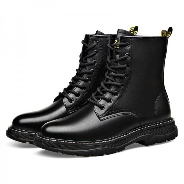 Winter men's Roman boots, fashionable youth casual lace up boots, plush insulation, trendy cotton shoes, side zipper men's boots 