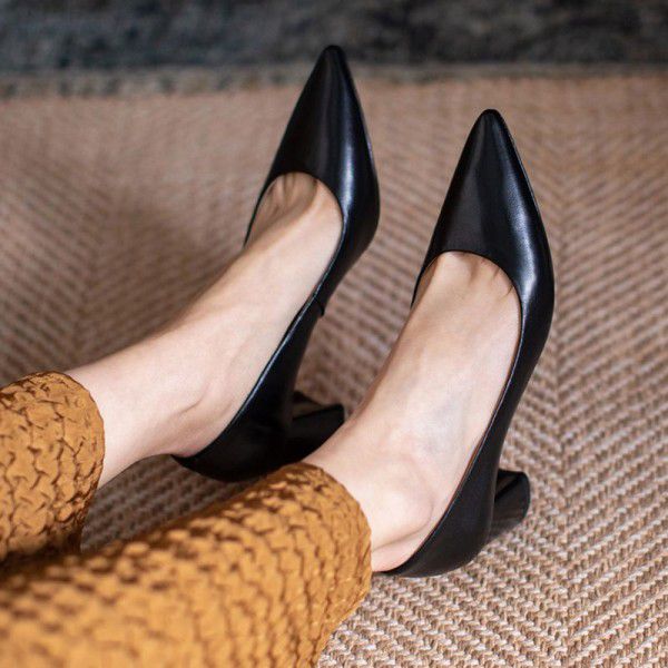 Shoes with thick heels, women's spring and summer new women's shoes, simple high heels 