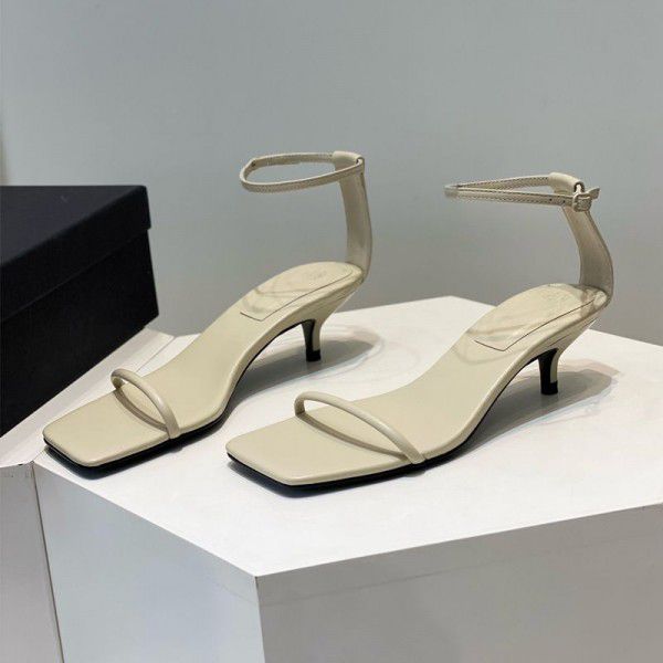 Small and niche one character sandals for women in spring and summer, new square toe slim heels, minimalist medium and high heels 