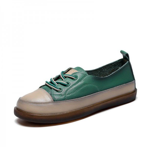New Vintage Genuine Leather Flat Sole Women's Shoes Soft Sole Colored Casual Shoes Cow Rib Sole Women's Single Shoes 