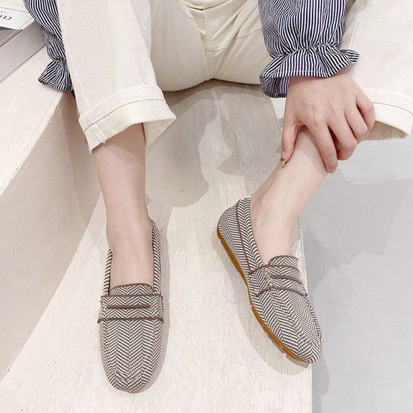 New round toe single shoes for women, knitted and woven shoes for cross-border foreign trade, leisure and leisure, loafers, and bean shoes for women 