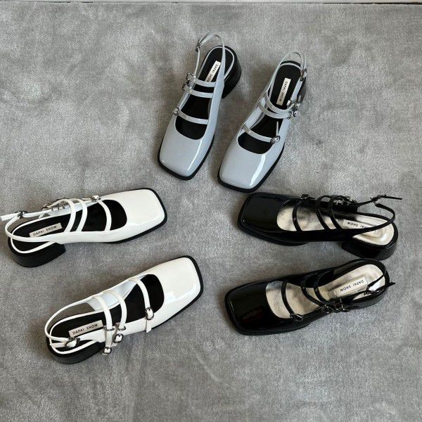 Thick Heel Baotou Mary Jane Shallow Mouth Single Shoes Women's High Heels Square Toe Strap Summer Sandals 