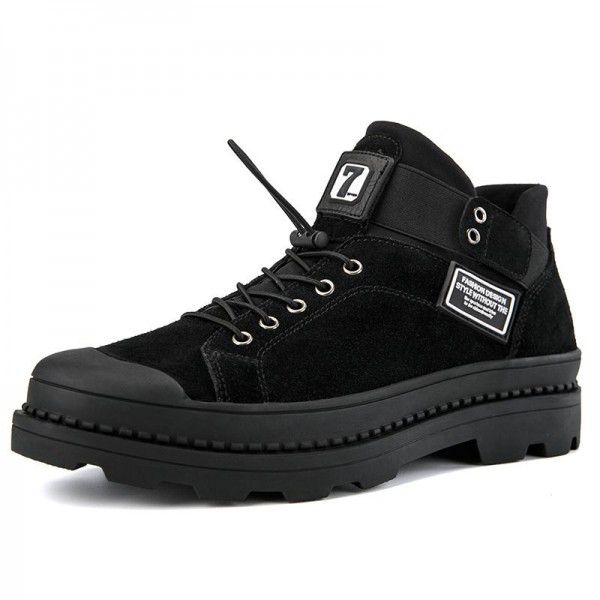 Autumn and winter plush warm Martin boots for men's business leather shoes, high top cotton boots 