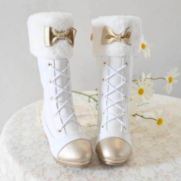 Girls' Boots Autumn and Winter New Lolita Martin Boots Little Girls' High Sleeve Boots Princess Leather Long Boots Children's High Heels 