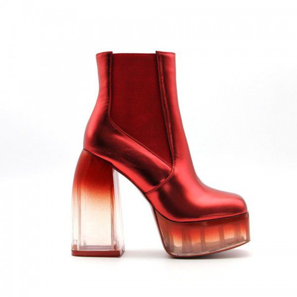 New Gradient Transparent Heel Mirror Lacquer Leather Shoe Top High Water Platform Boots Popular Female 