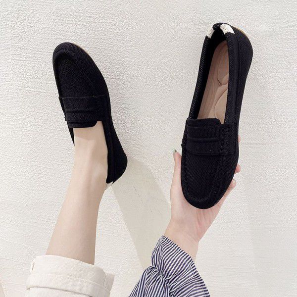 New round toe single shoes for women, knitted and woven shoes for cross-border foreign trade, leisure and leisure, loafers, and bean shoes for women 